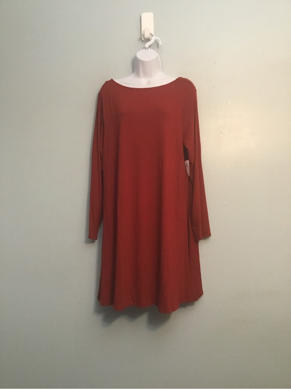 Old Navy Rust Red Long Sleeve Swing Dress Scoop Neck Relaxed Fit Size XL New